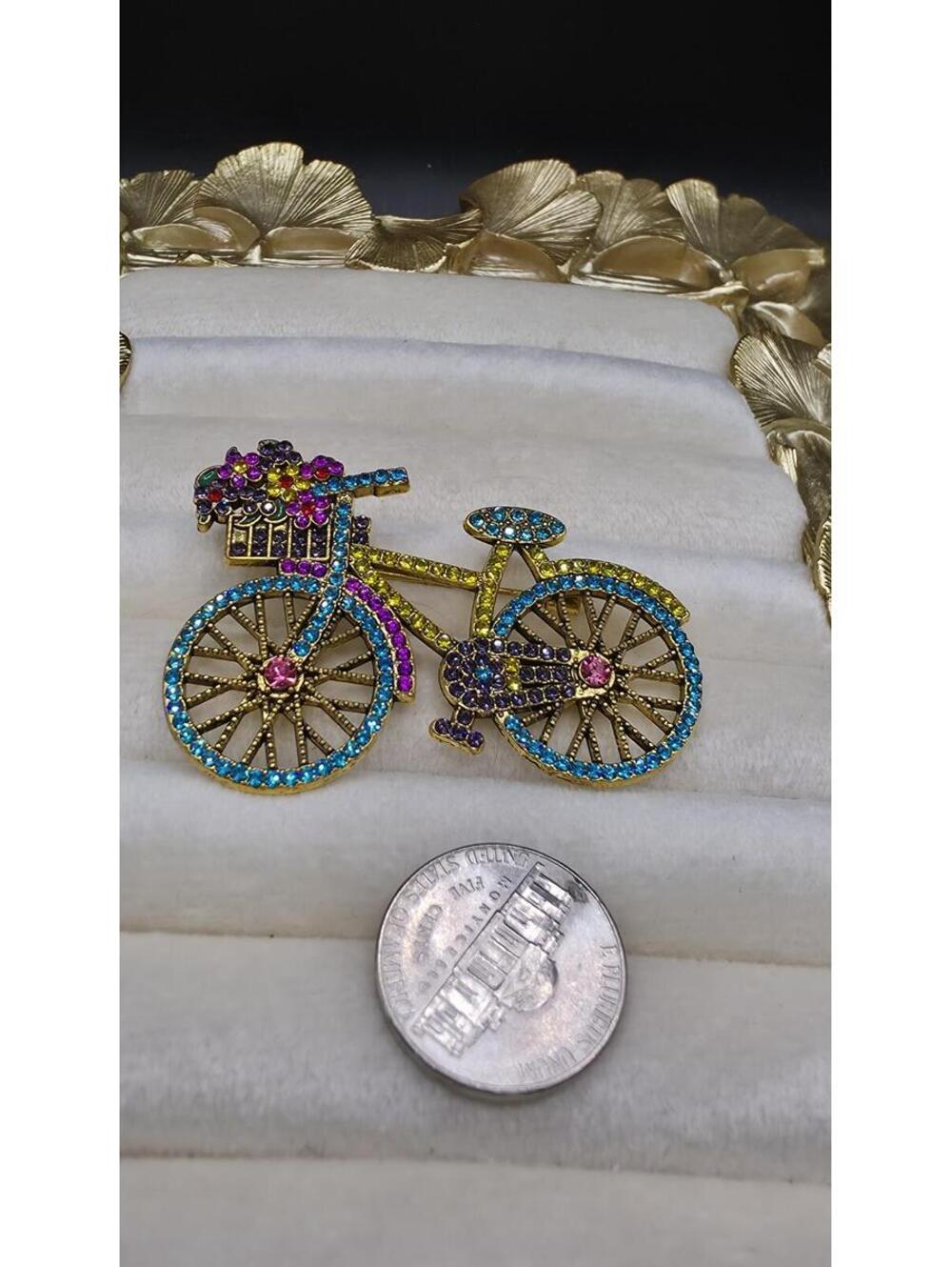 Rainbow Rhinestone Bicycle Brooch Pin - Picture 4 of 4